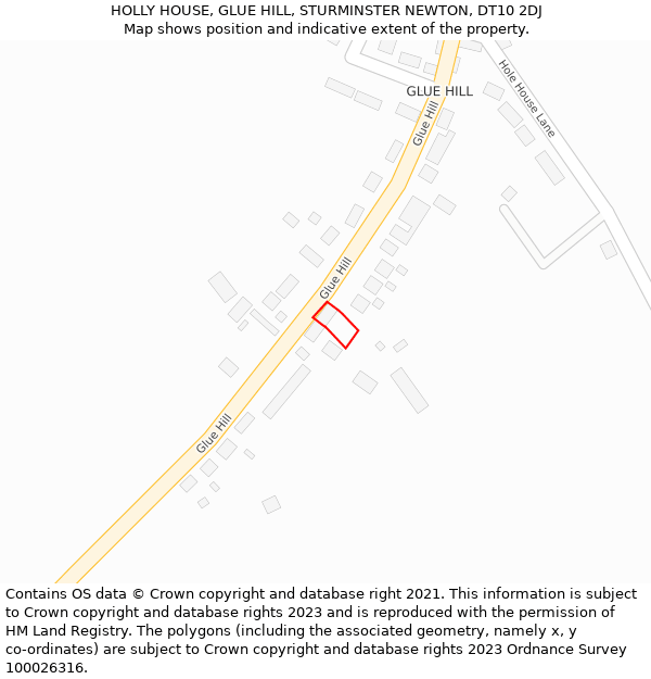 HOLLY HOUSE, GLUE HILL, STURMINSTER NEWTON, DT10 2DJ: Location map and indicative extent of plot