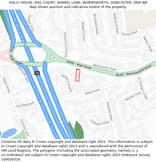 HOLLY HOUSE, RAIL COURT, BARREL LANE, WARMSWORTH, DONCASTER, DN4 9JR: Location map and indicative extent of plot