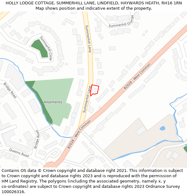 HOLLY LODGE COTTAGE, SUMMERHILL LANE, LINDFIELD, HAYWARDS HEATH, RH16 1RN: Location map and indicative extent of plot