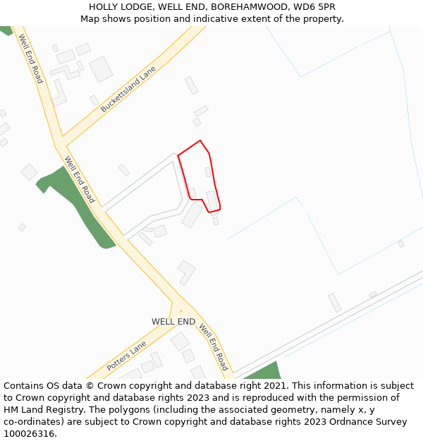 HOLLY LODGE, WELL END, BOREHAMWOOD, WD6 5PR: Location map and indicative extent of plot