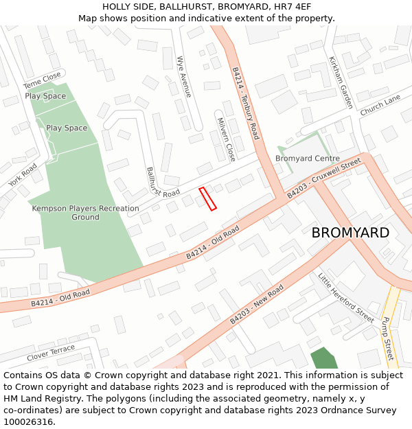 HOLLY SIDE, BALLHURST, BROMYARD, HR7 4EF: Location map and indicative extent of plot
