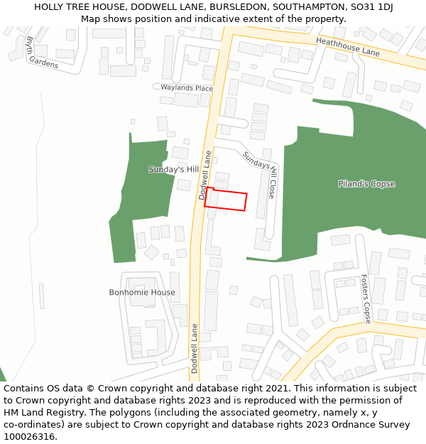 HOLLY TREE HOUSE, DODWELL LANE, BURSLEDON, SOUTHAMPTON, SO31 1DJ: Location map and indicative extent of plot