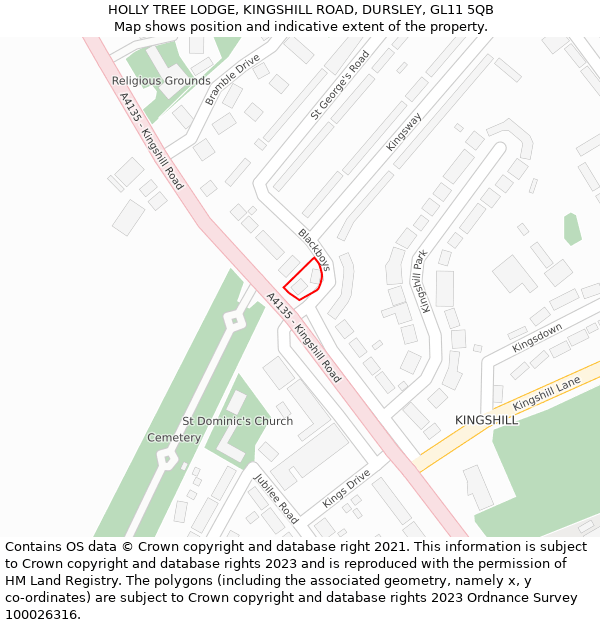 HOLLY TREE LODGE, KINGSHILL ROAD, DURSLEY, GL11 5QB: Location map and indicative extent of plot