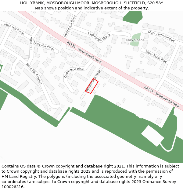 HOLLYBANK, MOSBOROUGH MOOR, MOSBOROUGH, SHEFFIELD, S20 5AY: Location map and indicative extent of plot