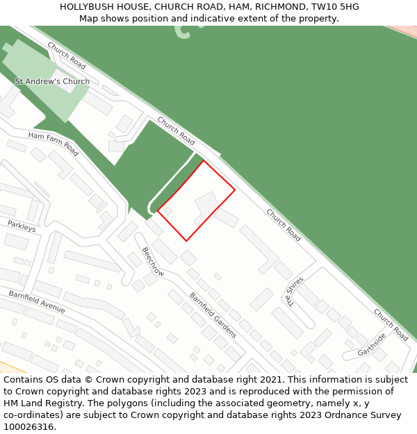 HOLLYBUSH HOUSE, CHURCH ROAD, HAM, RICHMOND, TW10 5HG: Location map and indicative extent of plot