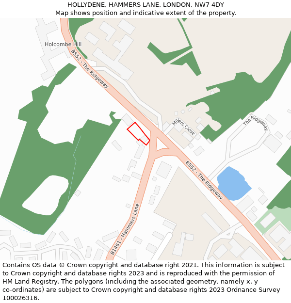 HOLLYDENE, HAMMERS LANE, LONDON, NW7 4DY: Location map and indicative extent of plot
