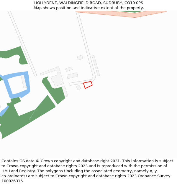 HOLLYDENE, WALDINGFIELD ROAD, SUDBURY, CO10 0PS: Location map and indicative extent of plot