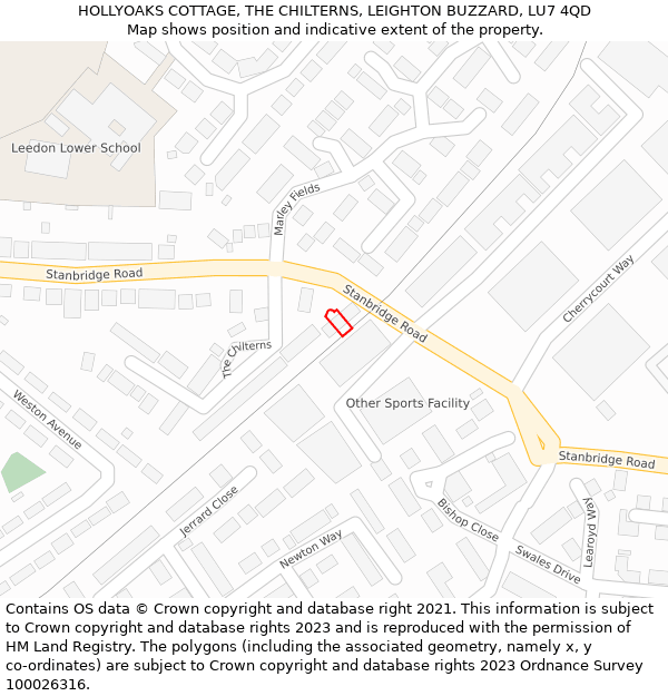 HOLLYOAKS COTTAGE, THE CHILTERNS, LEIGHTON BUZZARD, LU7 4QD: Location map and indicative extent of plot