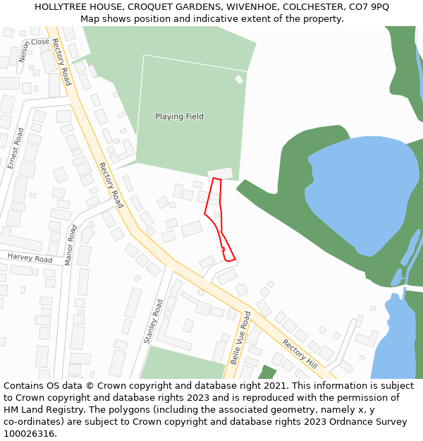 HOLLYTREE HOUSE, CROQUET GARDENS, WIVENHOE, COLCHESTER, CO7 9PQ: Location map and indicative extent of plot