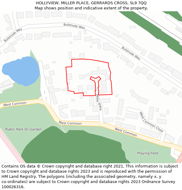 HOLLYVIEW, MILLER PLACE, GERRARDS CROSS, SL9 7QQ: Location map and indicative extent of plot