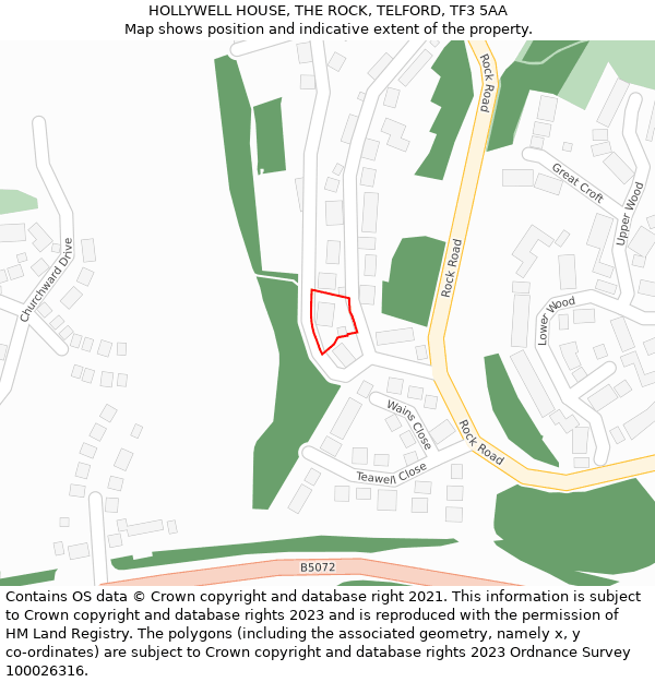 HOLLYWELL HOUSE, THE ROCK, TELFORD, TF3 5AA: Location map and indicative extent of plot