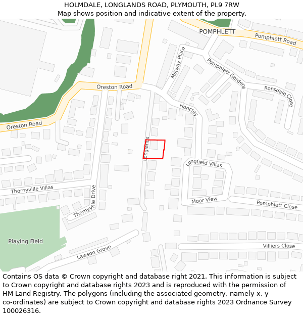 HOLMDALE, LONGLANDS ROAD, PLYMOUTH, PL9 7RW: Location map and indicative extent of plot