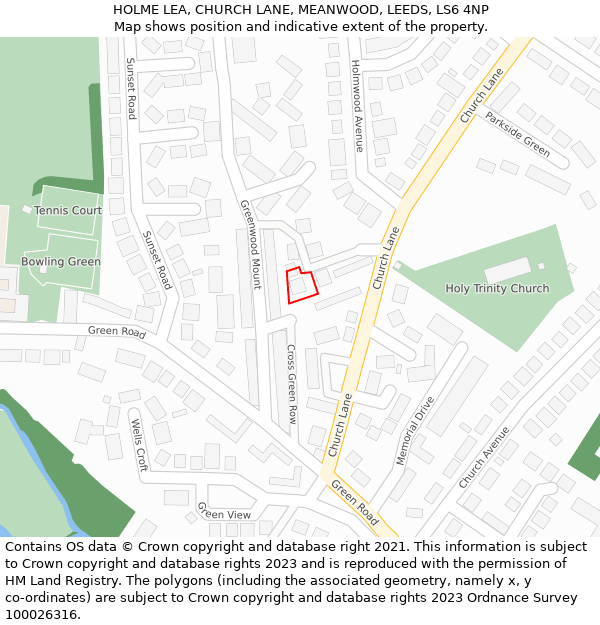 HOLME LEA, CHURCH LANE, MEANWOOD, LEEDS, LS6 4NP: Location map and indicative extent of plot