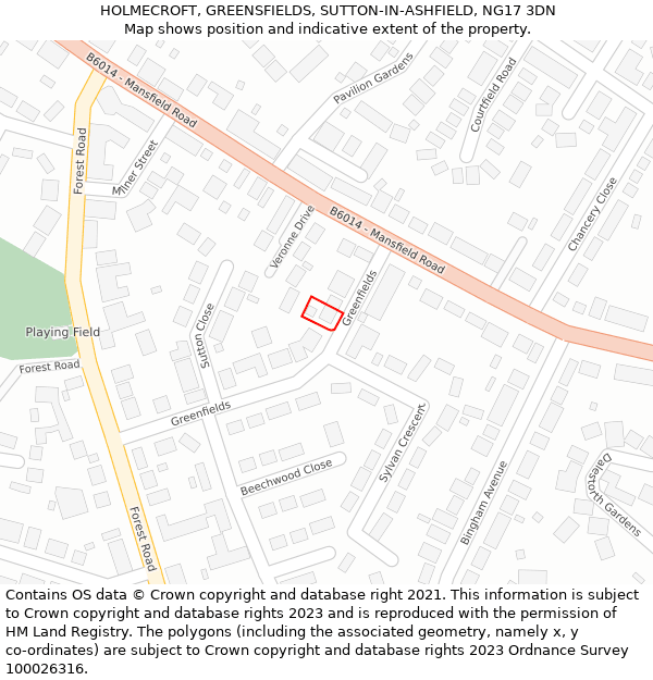 HOLMECROFT, GREENSFIELDS, SUTTON-IN-ASHFIELD, NG17 3DN: Location map and indicative extent of plot