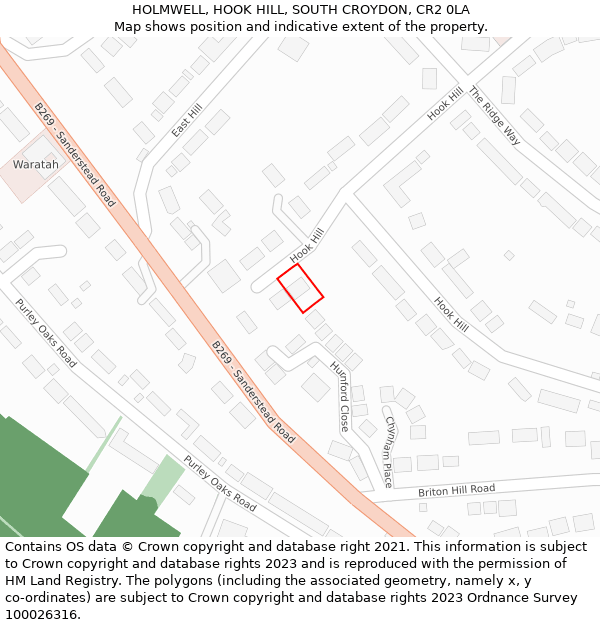 HOLMWELL, HOOK HILL, SOUTH CROYDON, CR2 0LA: Location map and indicative extent of plot