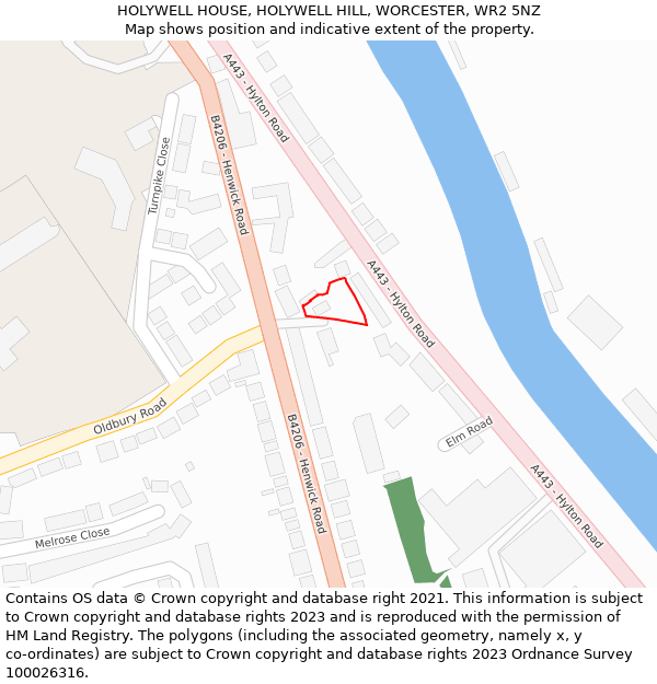 HOLYWELL HOUSE, HOLYWELL HILL, WORCESTER, WR2 5NZ: Location map and indicative extent of plot