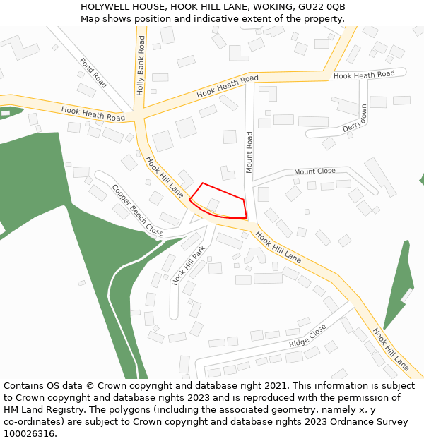 HOLYWELL HOUSE, HOOK HILL LANE, WOKING, GU22 0QB: Location map and indicative extent of plot