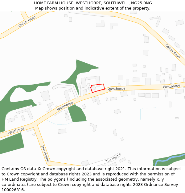 HOME FARM HOUSE, WESTHORPE, SOUTHWELL, NG25 0NG: Location map and indicative extent of plot