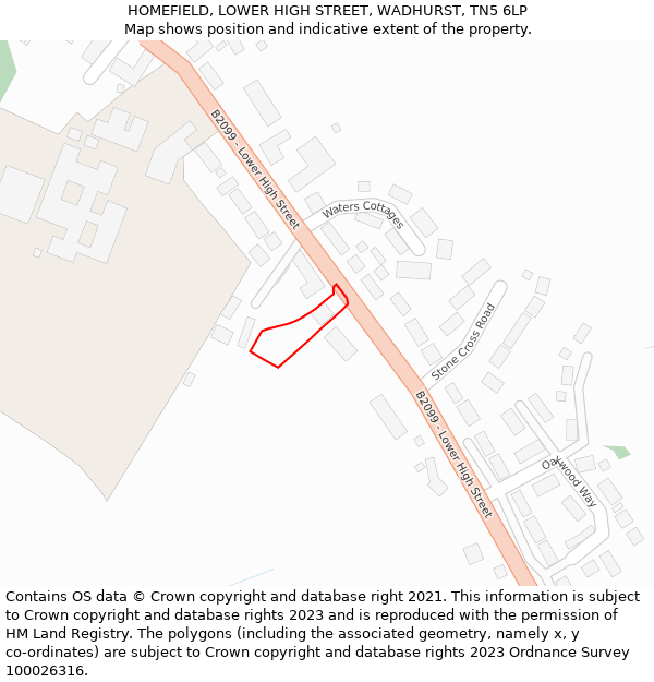 HOMEFIELD, LOWER HIGH STREET, WADHURST, TN5 6LP: Location map and indicative extent of plot