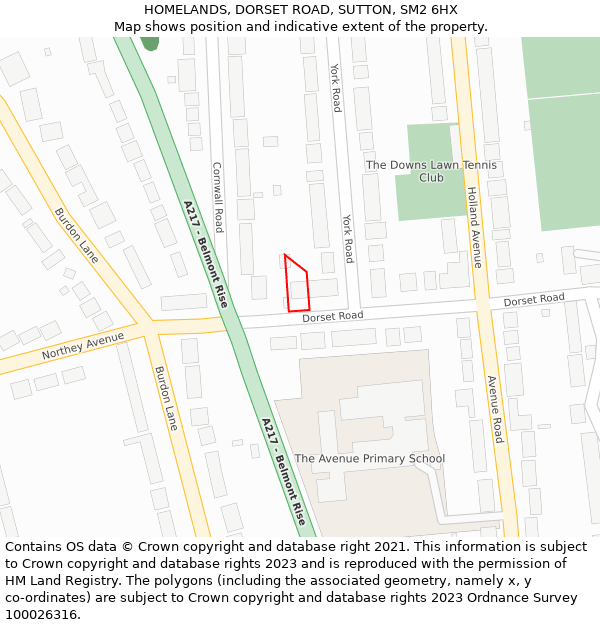 HOMELANDS, DORSET ROAD, SUTTON, SM2 6HX: Location map and indicative extent of plot