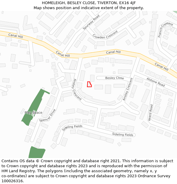 HOMELEIGH, BESLEY CLOSE, TIVERTON, EX16 4JF: Location map and indicative extent of plot