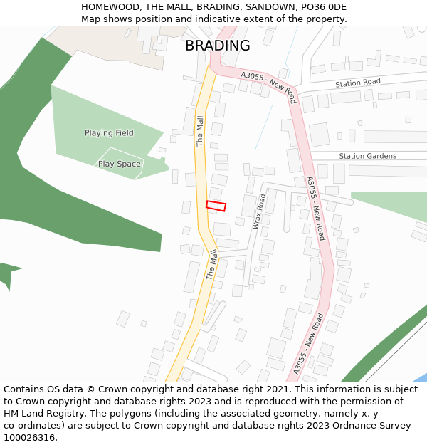 HOMEWOOD, THE MALL, BRADING, SANDOWN, PO36 0DE: Location map and indicative extent of plot