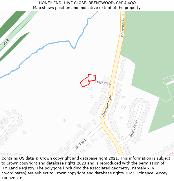 HONEY END, HIVE CLOSE, BRENTWOOD, CM14 4QQ: Location map and indicative extent of plot