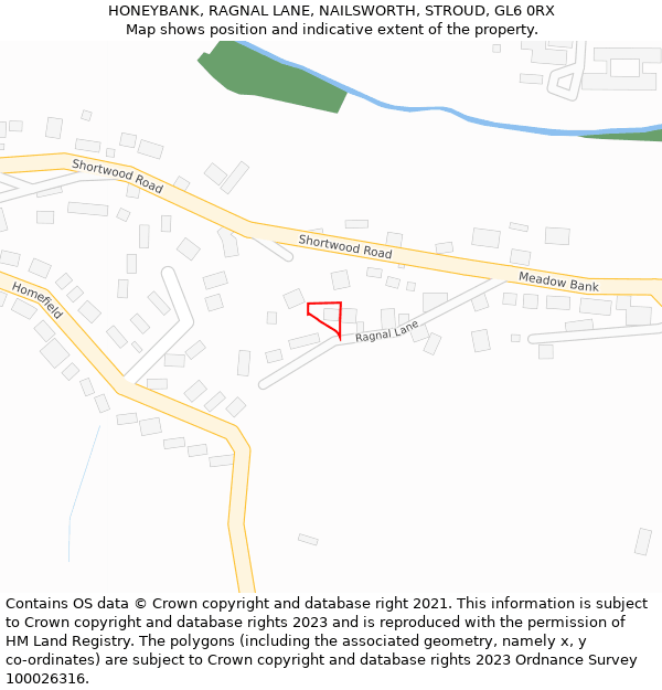 HONEYBANK, RAGNAL LANE, NAILSWORTH, STROUD, GL6 0RX: Location map and indicative extent of plot