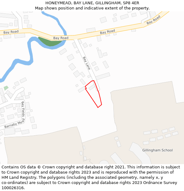 HONEYMEAD, BAY LANE, GILLINGHAM, SP8 4ER: Location map and indicative extent of plot