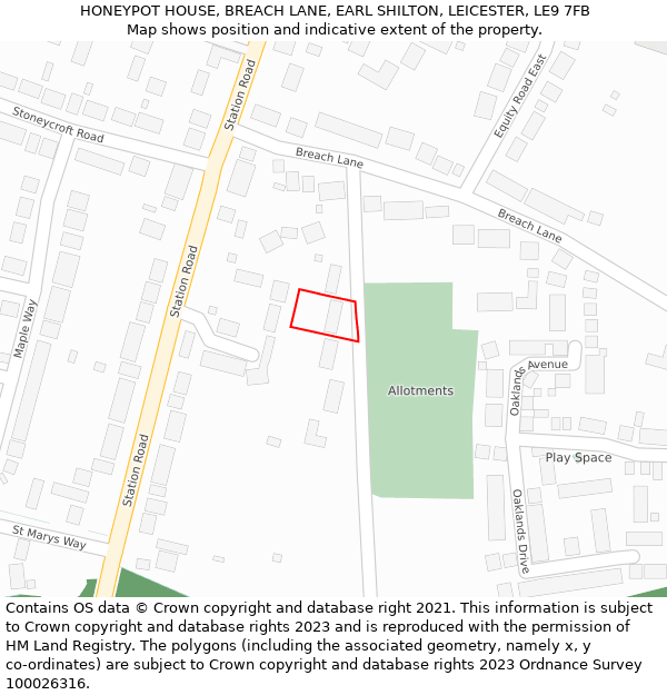 HONEYPOT HOUSE, BREACH LANE, EARL SHILTON, LEICESTER, LE9 7FB: Location map and indicative extent of plot