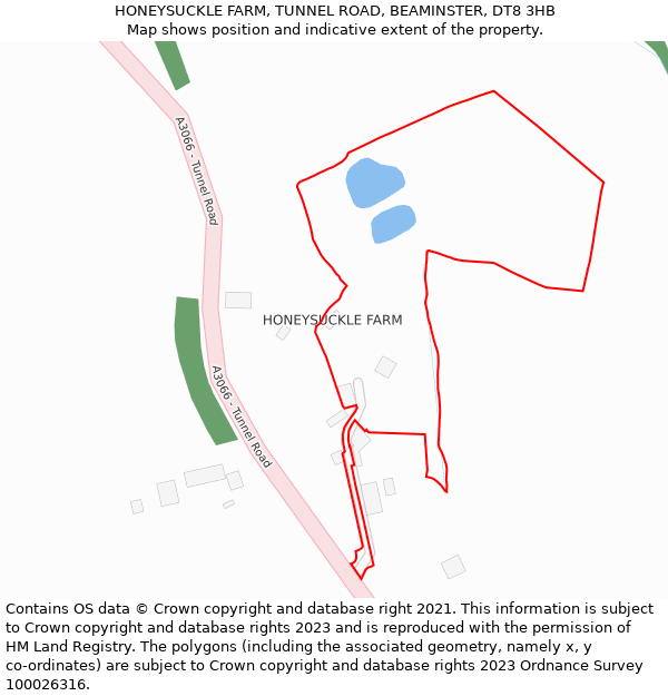 HONEYSUCKLE FARM, TUNNEL ROAD, BEAMINSTER, DT8 3HB: Location map and indicative extent of plot