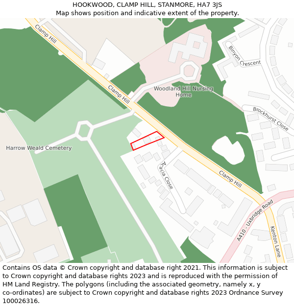 HOOKWOOD, CLAMP HILL, STANMORE, HA7 3JS: Location map and indicative extent of plot