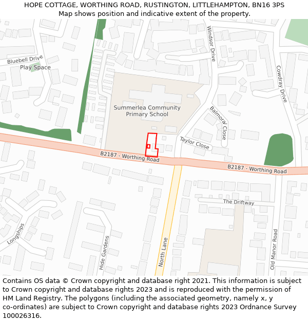 HOPE COTTAGE, WORTHING ROAD, RUSTINGTON, LITTLEHAMPTON, BN16 3PS: Location map and indicative extent of plot