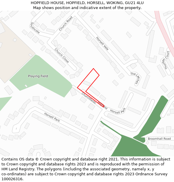 HOPFIELD HOUSE, HOPFIELD, HORSELL, WOKING, GU21 4LU: Location map and indicative extent of plot