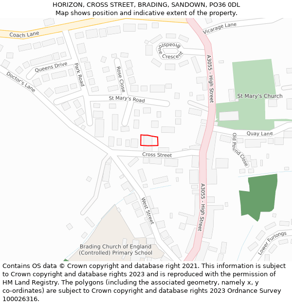 HORIZON, CROSS STREET, BRADING, SANDOWN, PO36 0DL: Location map and indicative extent of plot