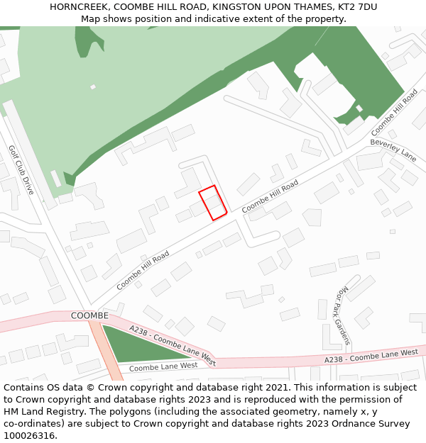 HORNCREEK, COOMBE HILL ROAD, KINGSTON UPON THAMES, KT2 7DU: Location map and indicative extent of plot
