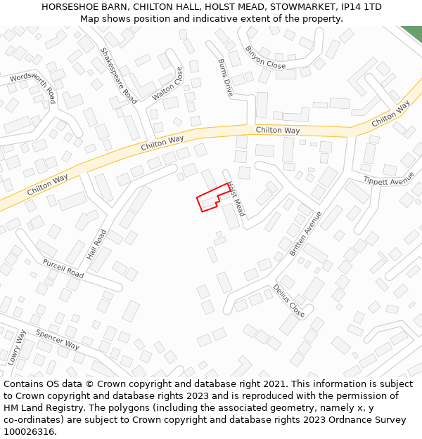 HORSESHOE BARN, CHILTON HALL, HOLST MEAD, STOWMARKET, IP14 1TD: Location map and indicative extent of plot