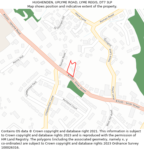 HUGHENDEN, UPLYME ROAD, LYME REGIS, DT7 3LP: Location map and indicative extent of plot