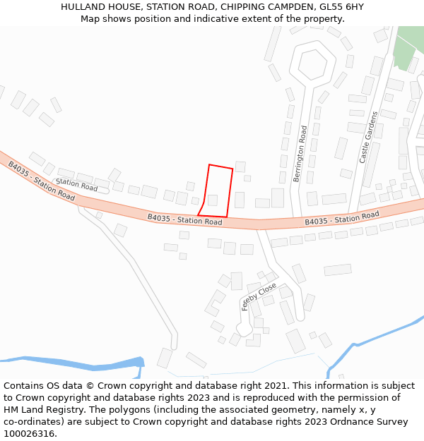 HULLAND HOUSE, STATION ROAD, CHIPPING CAMPDEN, GL55 6HY: Location map and indicative extent of plot