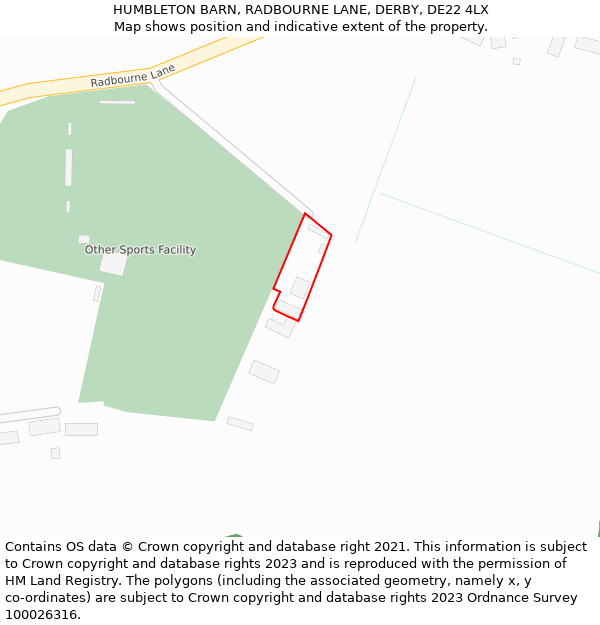 HUMBLETON BARN, RADBOURNE LANE, DERBY, DE22 4LX: Location map and indicative extent of plot