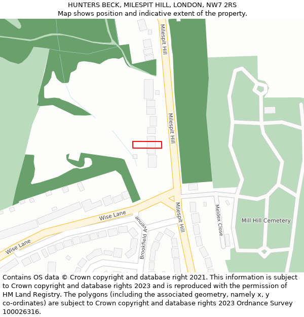 HUNTERS BECK, MILESPIT HILL, LONDON, NW7 2RS: Location map and indicative extent of plot