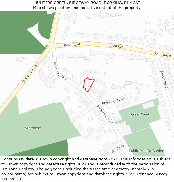 HUNTERS GREEN, RIDGEWAY ROAD, DORKING, RH4 3AT: Location map and indicative extent of plot