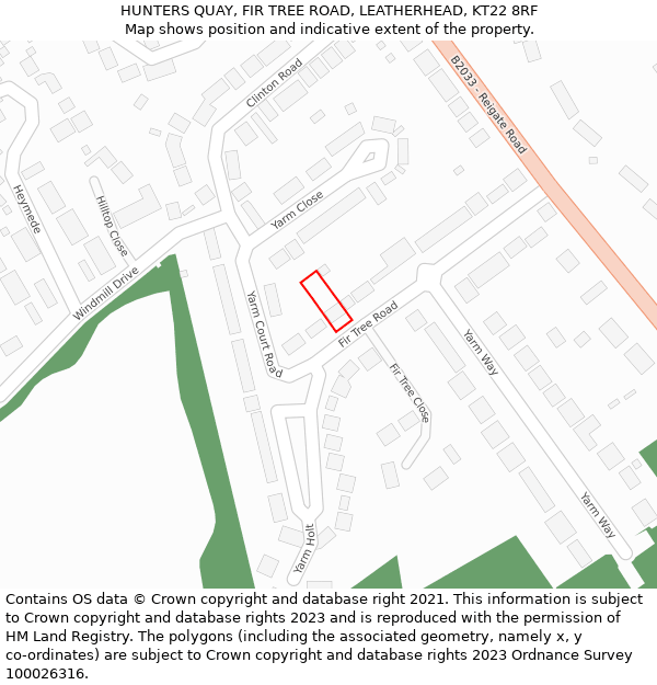 HUNTERS QUAY, FIR TREE ROAD, LEATHERHEAD, KT22 8RF: Location map and indicative extent of plot