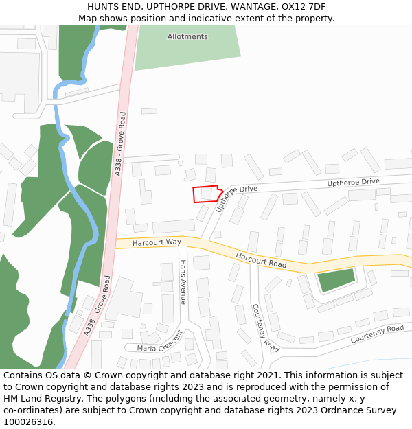 HUNTS END, UPTHORPE DRIVE, WANTAGE, OX12 7DF: Location map and indicative extent of plot