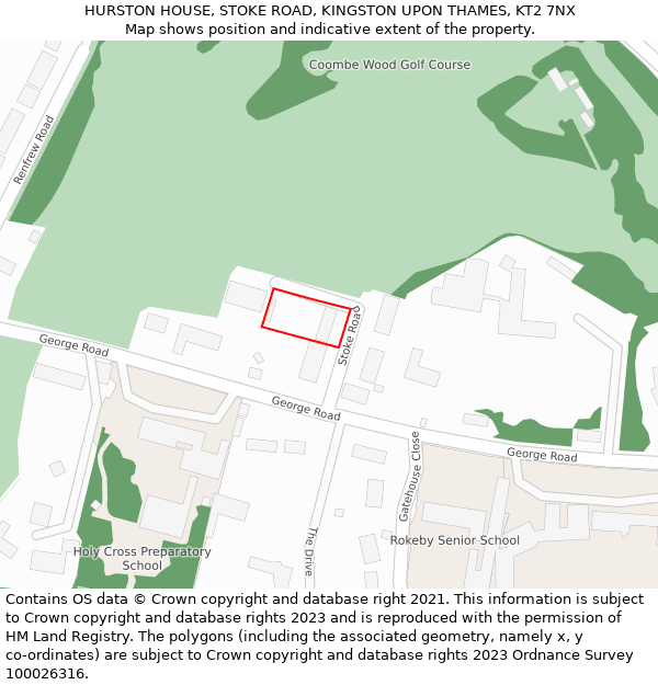 HURSTON HOUSE, STOKE ROAD, KINGSTON UPON THAMES, KT2 7NX: Location map and indicative extent of plot
