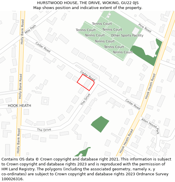 HURSTWOOD HOUSE, THE DRIVE, WOKING, GU22 0JS: Location map and indicative extent of plot