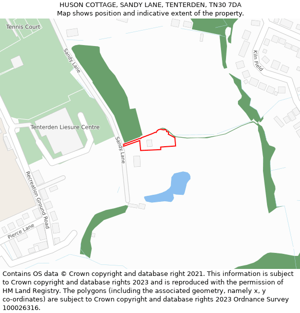 HUSON COTTAGE, SANDY LANE, TENTERDEN, TN30 7DA: Location map and indicative extent of plot