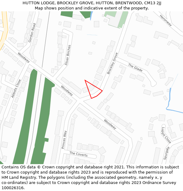 HUTTON LODGE, BROCKLEY GROVE, HUTTON, BRENTWOOD, CM13 2JJ: Location map and indicative extent of plot