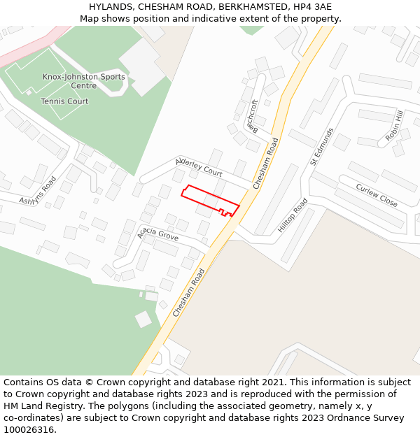 HYLANDS, CHESHAM ROAD, BERKHAMSTED, HP4 3AE: Location map and indicative extent of plot