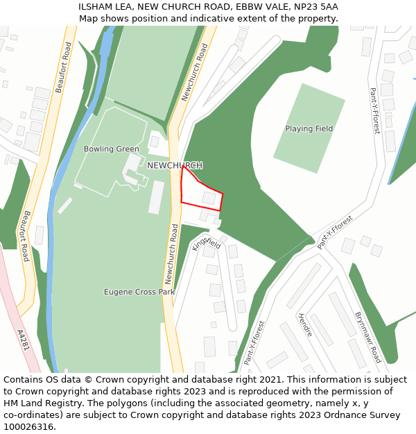 ILSHAM LEA, NEW CHURCH ROAD, EBBW VALE, NP23 5AA: Location map and indicative extent of plot